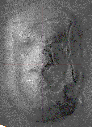 orthorectified version of Face on Mars by Malin Laboratories, the regular image processor lab for NASA